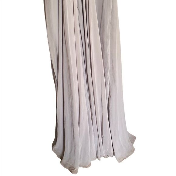 Dessy Collection Lux Off the Shoulder Maxi Dress Taupe Size 4 - Picture 7 of 11